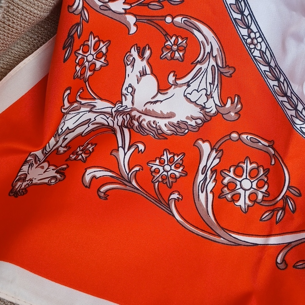 Vibrant Orange SUSISANG  100% Silk Horse And Carriage Scarf - Picture 3 of 6